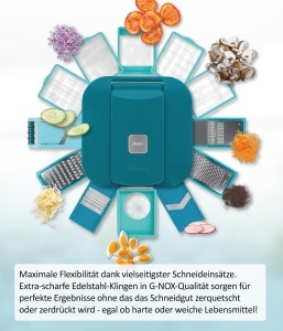 Set accesorii Genius Nicer Dicer Chef Professional 5 piese turcoaz cu lame protejate - Img 8