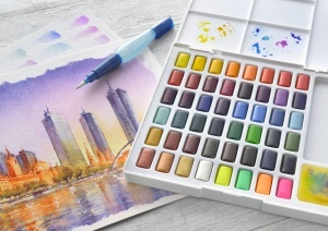 Set acuarele Faber-Castell 48 culori cu pensula si paleta de amestec - Img 4