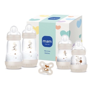 Set biberoane MAM Easy Start Anti-Colic 0 luni 4 biberoane 1 suzeta culoare bej