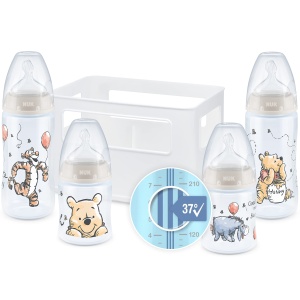 Set biberoane NUK First Choice 0-6 luni 4 biberoane cu control temperatura anti-colici BPA-free Winnie the Pooh