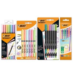 Set BIC Pastel de 23 de piese 6 Marker, 5 Creioane mecanice, 6 Fineliner, 6 Textmarker