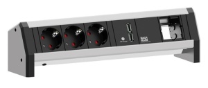 Set birou BACHMANN DESK 1 cu 3 prize, 1 incarcator USB, aluminiunegru