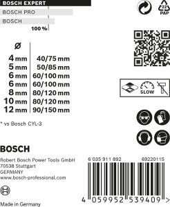 Set burghie Bosch EXPERT CYL-9 MultiConstruction 7 piese O 4-12 mm pentru beton lemn metal - Img 3