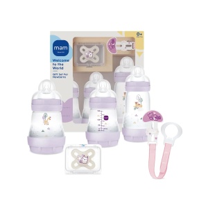 Set cadou MAM Welcome to the World, 3 sticle anti-colici, 0 luni, roz