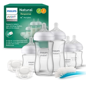 Set Cadou Philips AVENT Natural Response pentru Nou-Nascuti, 5 Sticle din Sticla, 2 Suporturi