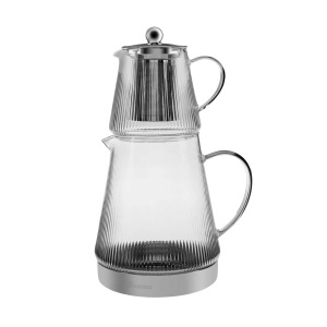 Set ceainic Karaca Keops din borosilikat, 1.5L si 0.45L, cu sita din otel inoxidabil