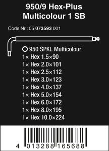 Set chei hexagonale Wera 05073593001, 9 piese, multicolor, BlackLaser - Img 2