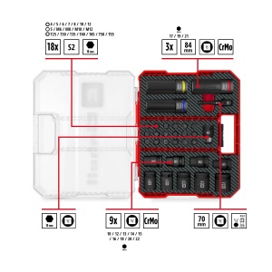 Set chei si biti Einhell 32 piese XL-CASE cu protectie jante si adaptor impact - Img 2