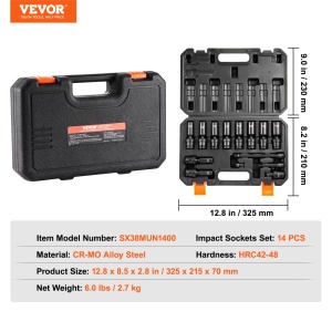 Set chei tubulare VEVOR SX38MUN1400 14 piese otel Cr-Mo rotatie 360 grade - Img 7