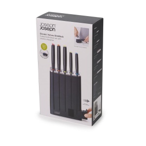 Set cutite Joseph Joseph Elevate SlimBlock 5 piese cu bloc si ascutitor ceramic Negru - Img 4