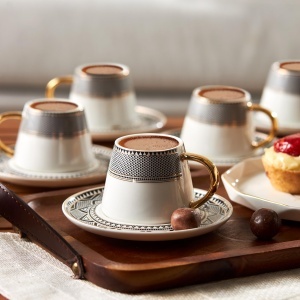 Set de 12 Cani de Cafea KARACA Globe, Porcelan, Design Art Deco, pentru 6 Persoane - Img 2