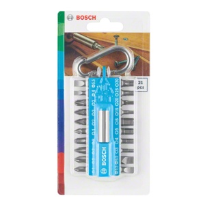Set de 21 de bituri pentru suruburi Bosch cu suport magnetic si carabinier, albastru - Img 2