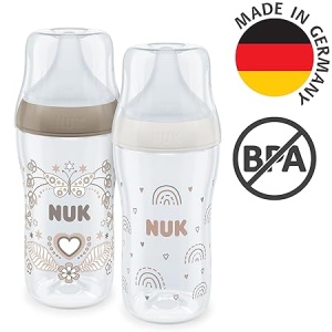 Set de biberoane NUK Perfect Match | De la 3 luni | Se adaptează la bebeluș | Controlul temperaturii | Anti-colici | 260 ml | Fără BPA | Tetină din silicon medie | Curcubeu și inimă | Pachet de 2 - Img 3