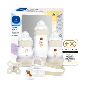 Set de Biberon MAM Easy Start Anti-Colic, 3 Biberonuri, 0 luni, Culoare Bej