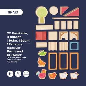 Set de Blocuri din Lemn HABA Ferma Kikeriki, 18 luni, Ecologic, Colorat - Img 3