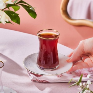 Set de ceai Karaca Fleur 12 piese pentru 6 persoane, portelan cu accente aurii - Img 5
