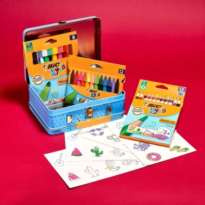 Set de creatie BIC Kids cu 12 creioane colorate, 8 markere si 12 creta, in cutie metalica - Img 2