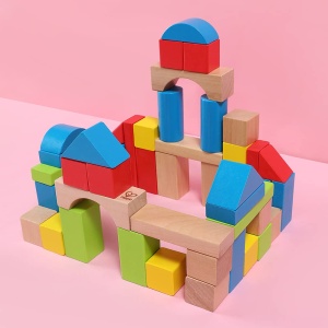 Set de cuburi din lemn Hape 50 piese forme geometrice culori vibrante - Img 2