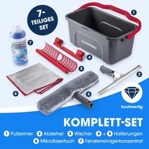 Set de curatare geamuri CLEANmaxx 7 piese, include mop, racleta, detergent - Img 2
