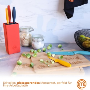 Set de cutite MasterChef cu suport, 5 piese, inox, manere antiderapante, multicolor - Img 3