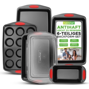 Set de forme de copt NutriChef 6 piese - Antiaderent, Otel Carbon, Manere Silikon
