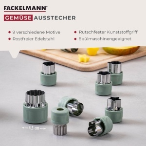 Set de forme pentru legume Fackelmann, 9 piese, inox, maner antiderapant, gri-verde - Img 2