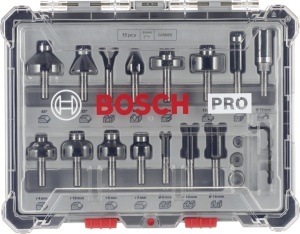 Set de freze Bosch PRO 15 piese pentru lemn Carbide 8 mm - Img 2