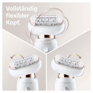 Set de frumusete Braun Silk-epil 9 Flex, epilator femei / indepartator de par, perie de curatare faciala FaceSpa, 9 accesorii, geanta, cu cap flexibil pentru o indepartare mai usoara a parului, 9100, alb/auriu - Img 3