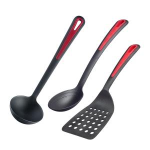 Set de gadgeturi de bucatarie Westmark, 3 buc., 1x spatula fiecare, lingura de prajit si legume + polonic de supa, plastic, galant, negru/rosu, 295622E6