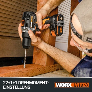 Set de gaurit combinat cu acumulator WORX NITRO WX352 20V - motor fara perii - pentru insurubare, gaurire si gaurire cu percutie - 60Nm - cutie de viteze cu 2 trepte si lumina LED - incl. baterii 2x20V 2Ah si incarcator rapid 2A - Img 9