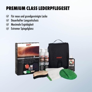 Set de ingrijire pentru piele SONAX PREMIUM CLASS, 3x250 ml, 2x curatator, crema, accesorii - Img 3