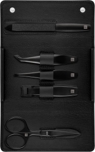Set de ingrijire ZWILLING 5 piese, etui din piele neagra, instrumente din otel inoxidabil