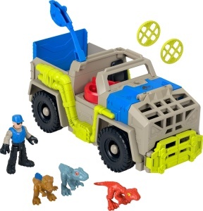 Set de Joaca Fisher-Price Imaginext Jurassic World cu Camion si Figurina, 3 Dinosauri
