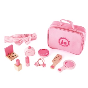 Set de joaca Hape Beauty Kollektion 10 piese accesorii din lemn si textil roz