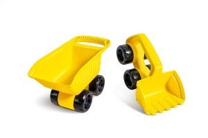 Set de joaca Hape Monster - Camion si Bagger, 2 piese, pentru copii de la 18 luni