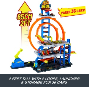 Set de Joaca Hot Wheels Mega Garage cu Masina si Helicopter, 3 Etaje - Img 3