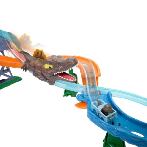 Set de joaca Hot Wheels RacerVerse Jurassic World Crash Splash JFP32 cu Velociraptor Die-Cast si Spinosaurus - Img 4
