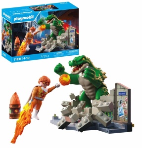 Set de Joaca PLAYMOBIL Heroes MegaRaptor vs. Firestormer, cu Mura Zburatoare, 71831