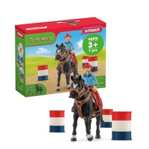 Set de Joaca Schleich Farm World - Barrel Racing cu Cowgirl, 7 Piese, Appaloosa