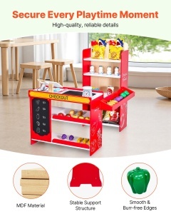 Set de joaca VEVOR din lemn pentru copii cu scanner casa de marcat si accesorii - Img 5