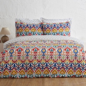 Set de lenjerie de pat KARACA Home Sarah Anderson, 3 piese, 155x220 cm, alb cu imprimeu albastru si roz