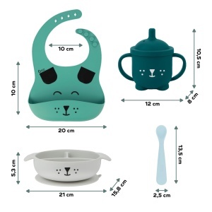 Set de masa pentru bebelusi Babymoov LEARNISY Fuchs - 4 piese din silicon, cu suzeta si laturi ajustabile - Img 6