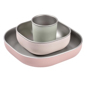 Set de masa pentru copii BEABA din inox, 3 piese, rucshtfest, culoare Barbapapa