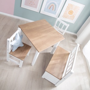 Set de mobilier pentru copii Kindersitzgruppe Woody - 2 scaune si masa, alb si lemn - Img 6
