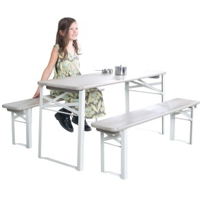 Set de mobilier pentru copii Roba - 2 banci 1 masa, gri, din lemn masiv