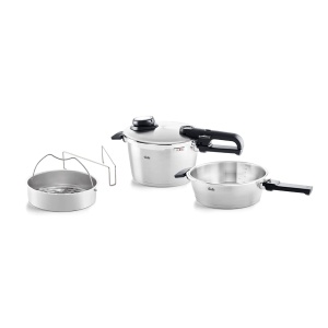 Set de oala sub presiune Fissler Vitavit Premium, 4 bucati (4,5 l - O 22 cm si tigaie rapida 2,5 l - O 22 cm) incl. capac metalic, insertie - inductie - Img 1