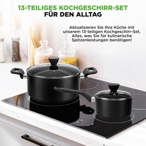 Set de oale si tigai NutriChef, 13 piese, negru, cu capac transparent - Img 2