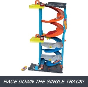 Set de Pista Hot Wheels City 2-in-1 cu 1 Masinuta, Turn de Curse, 66 cm - Img 5