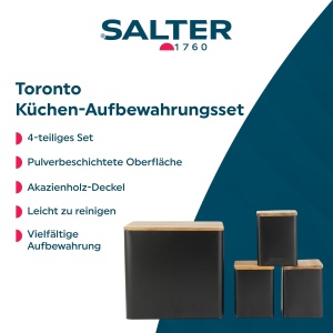 Set de recipiente Salter Toronto, 4 piese, negru mat, cu capac din acacia - Img 2