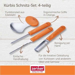 Set de scule pentru sculptat Zenker Halloween 4 piese portocaliu otel inoxidabil - Img 3